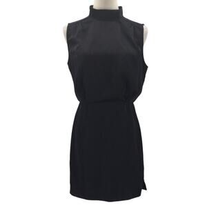 LULU'S SZ M Classic Black Satin Sleeveless Mock Neck Cocktail Mini Dress NEW B35